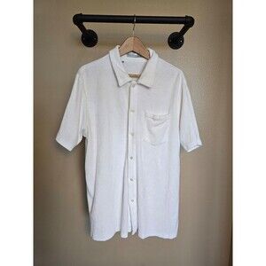 Criquet brand 100% cotton terry cloth short sleeve button down shirt men's large